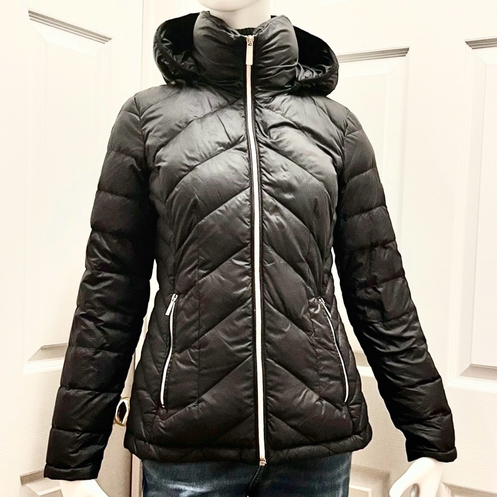 Michael Kors Black Packable Down Puffer Jacket Hooded Size Small
